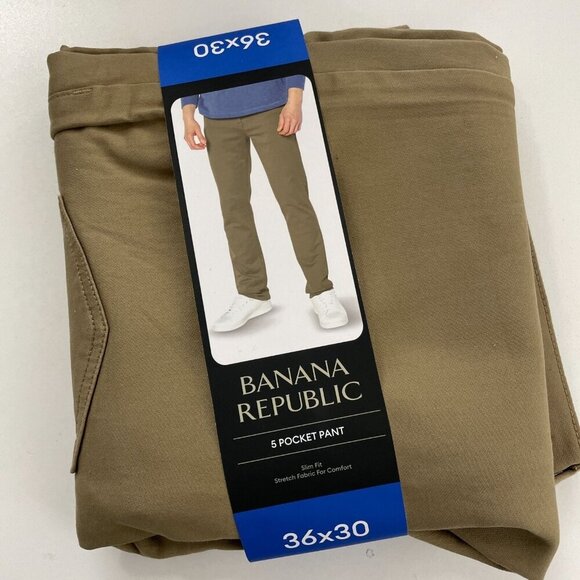 NEW Banana Republic Mens 36x30 5 Pocket Pants Slim Fit Stretch Fabric Tan - Picture 6 of 8